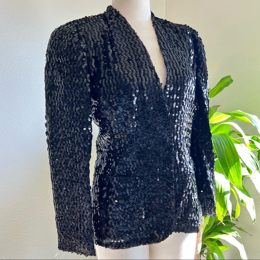 NEIMAN MARCUS BLACK VINTAGE SEQUIN BLAZER - Picture 1 of 3
